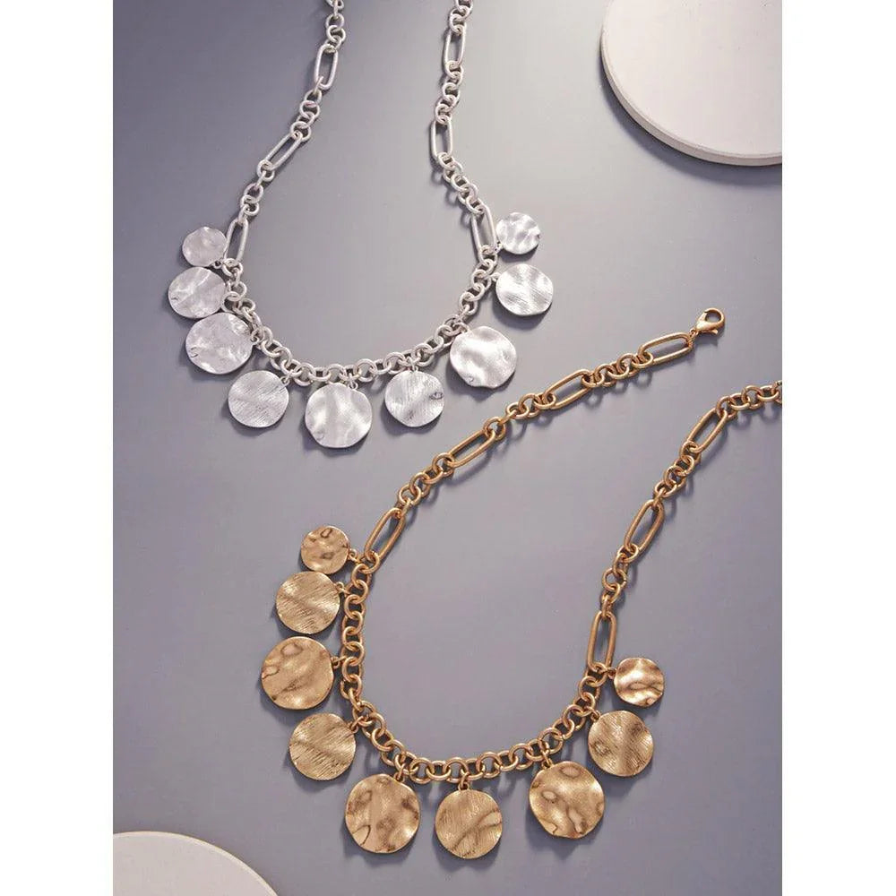 Gold Hammered Metal Disc Necklace - Jewelry Store by Erik Rayo