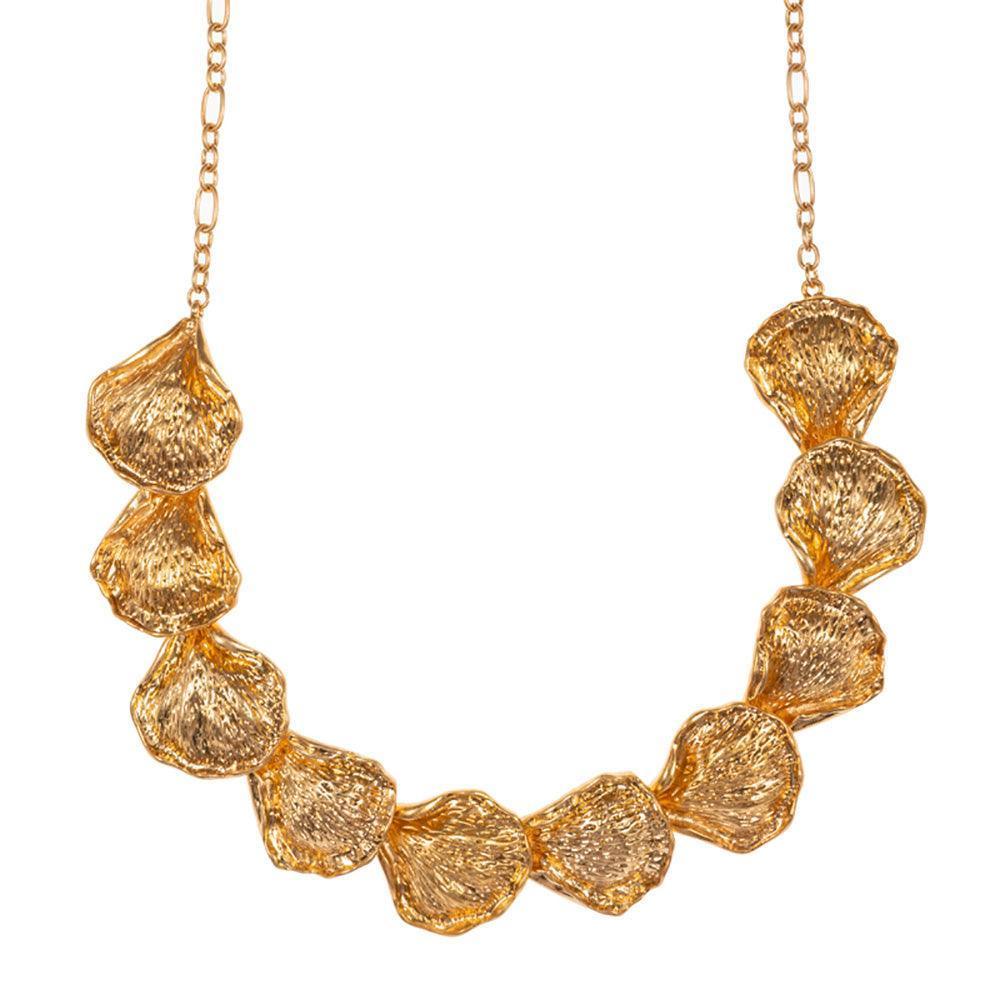Gold Textured Metal Gingko Leaf Link Necklace - Jewelry Store by Erik Rayo