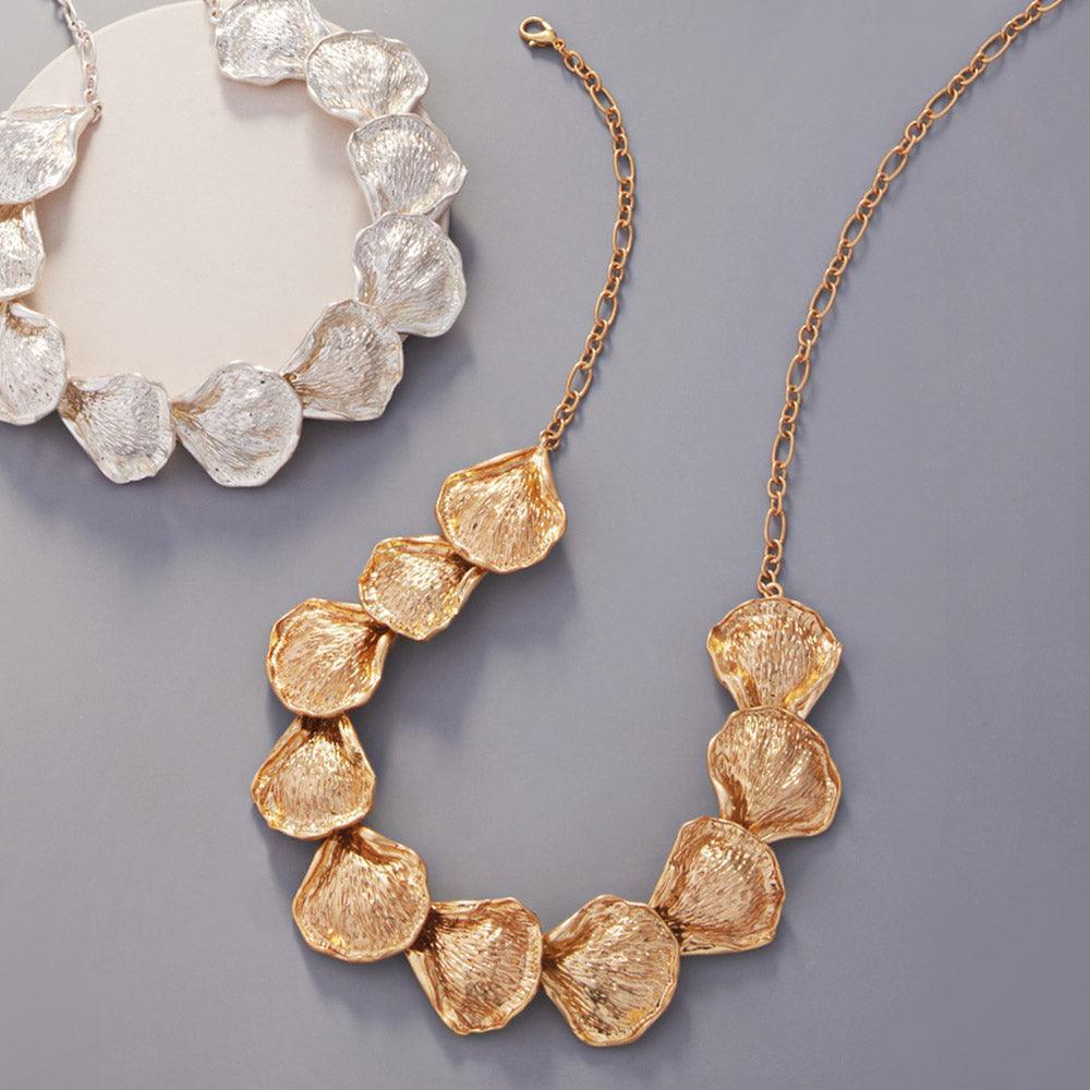 Gold Textured Metal Gingko Leaf Link Necklace - Jewelry Store by Erik Rayo