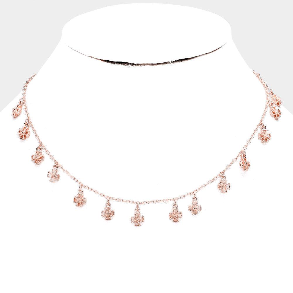 Rose Gold Cross Pendant Drop Dangle Collar Necklace