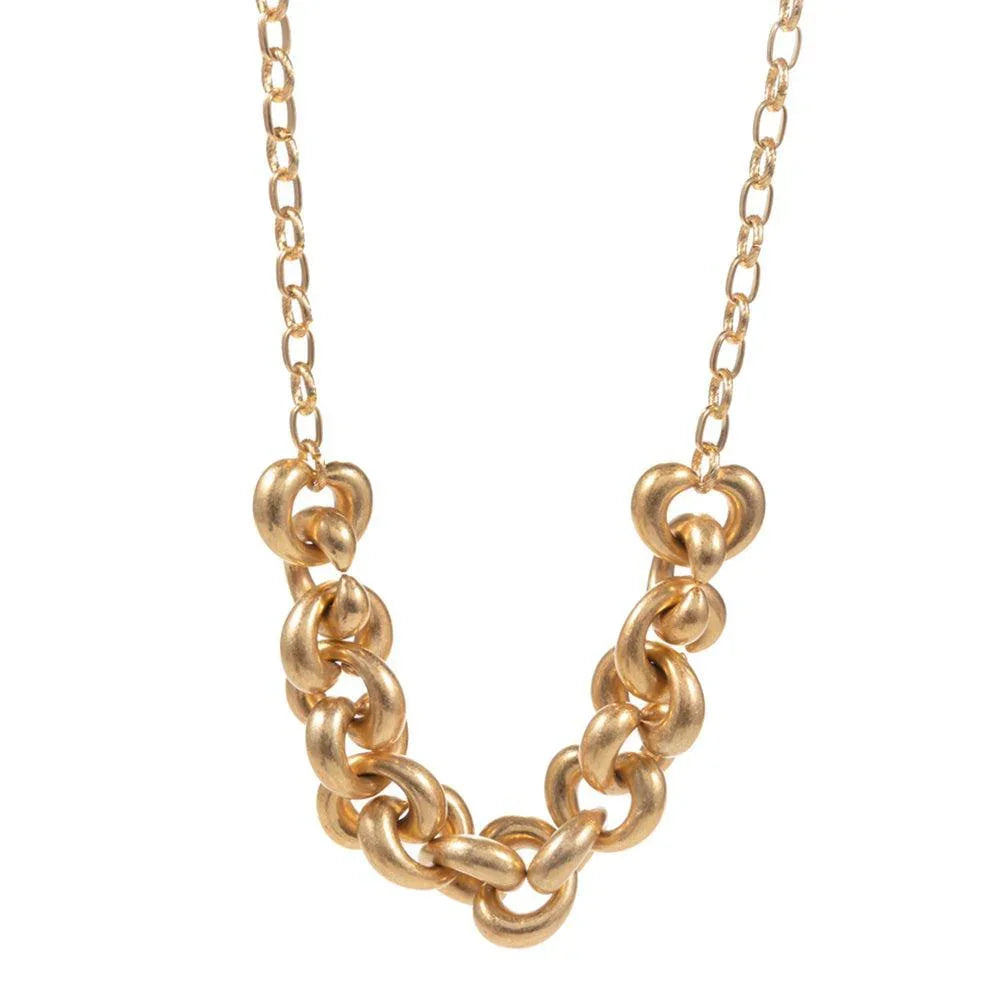 Gold Chunky Chain Accented Worn Metal Necklace - Jewelry Store by Erik Rayo