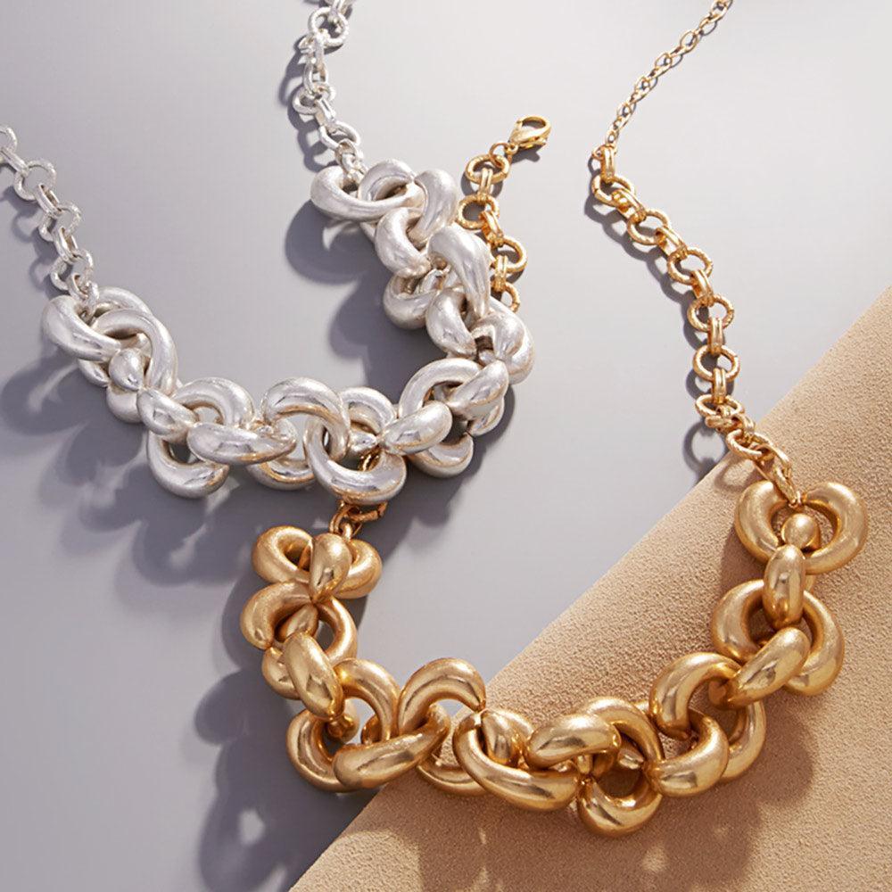 Gold Chunky Chain Accented Worn Metal Necklace - Jewelry Store by Erik Rayo