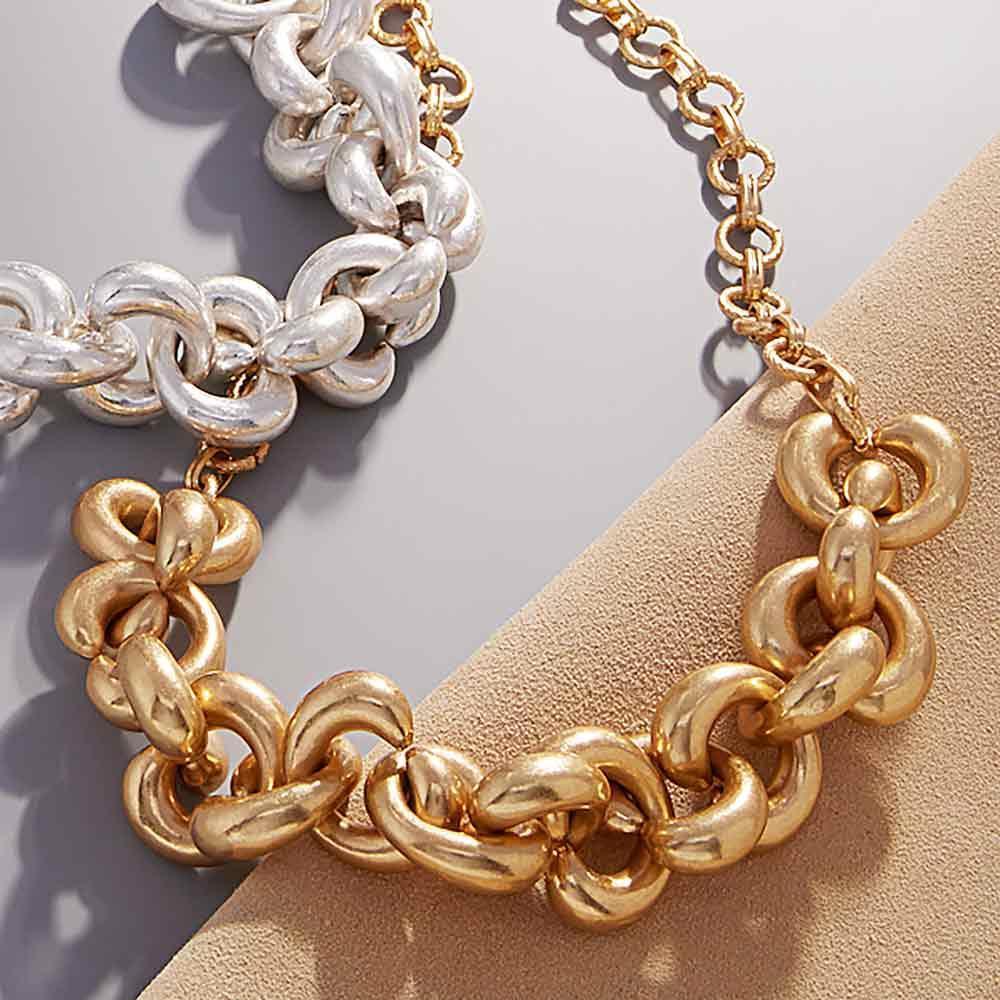 Gold Chunky Chain Accented Worn Metal Necklace - Jewelry Store by Erik Rayo