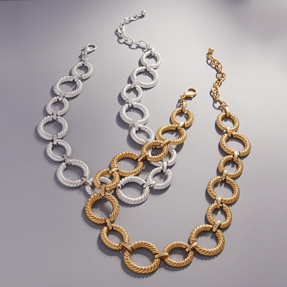 Gold Textured Metal O Ring Link Necklace - Jewelry Store by Erik Rayo