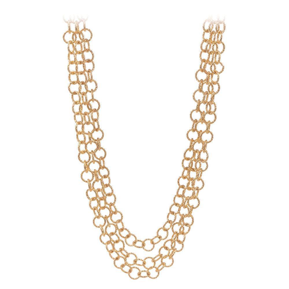 Gold Textured Metal O Ring Link Triple Layered Necklace - Jewelry Store by Erik Rayo