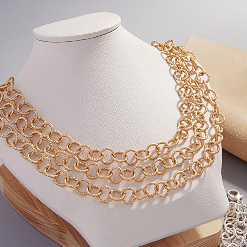 Gold Textured Metal O Ring Link Triple Layered Necklace - Jewelry Store by Erik Rayo