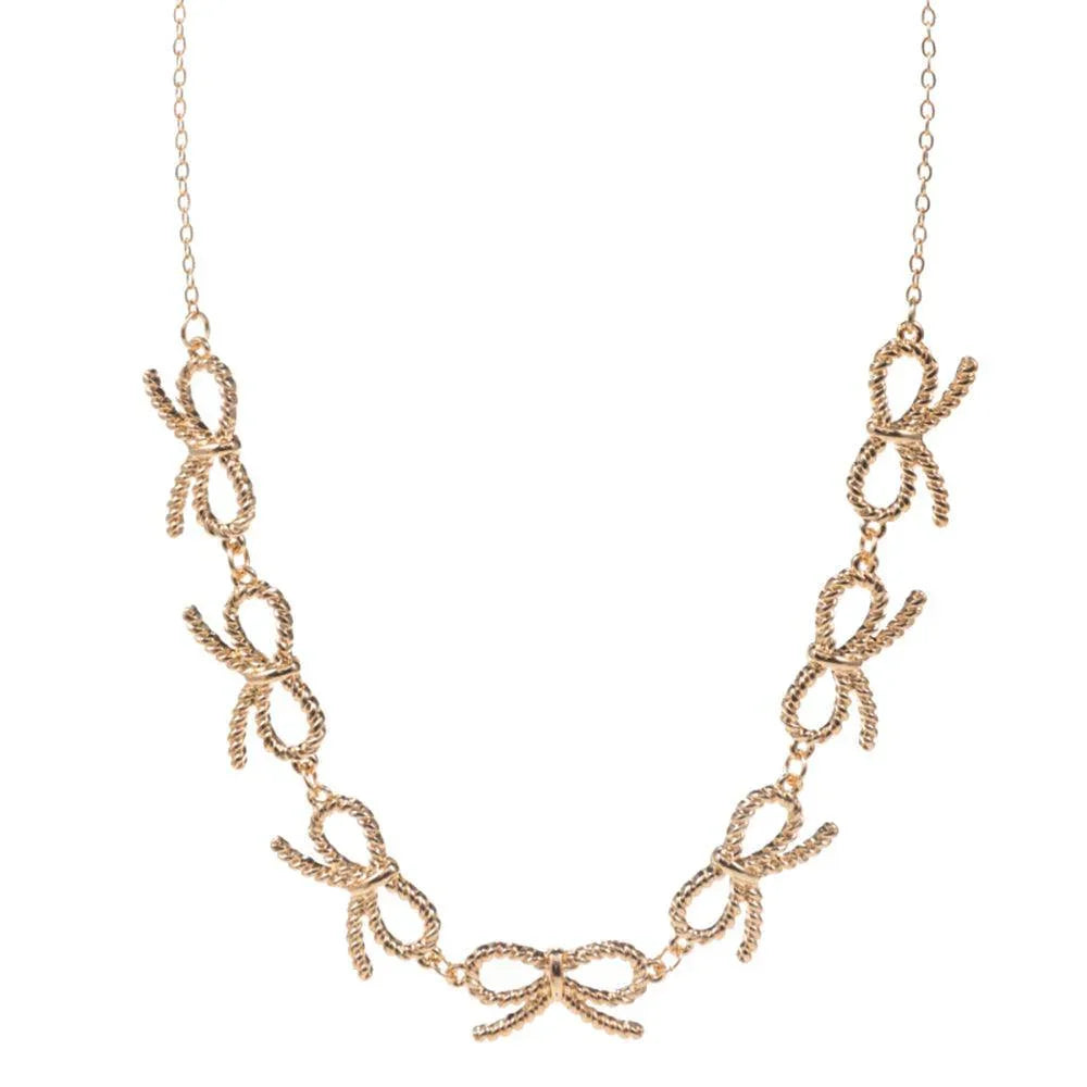 Gold Textured Metal Wire Bow Link Necklace - Jewelry Store by Erik Rayo