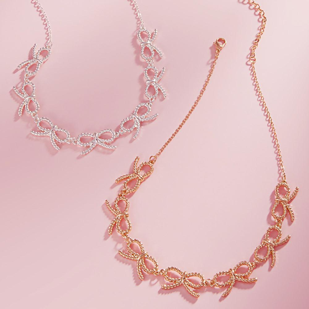 Gold Textured Metal Wire Bow Link Necklace - Jewelry Store by Erik Rayo