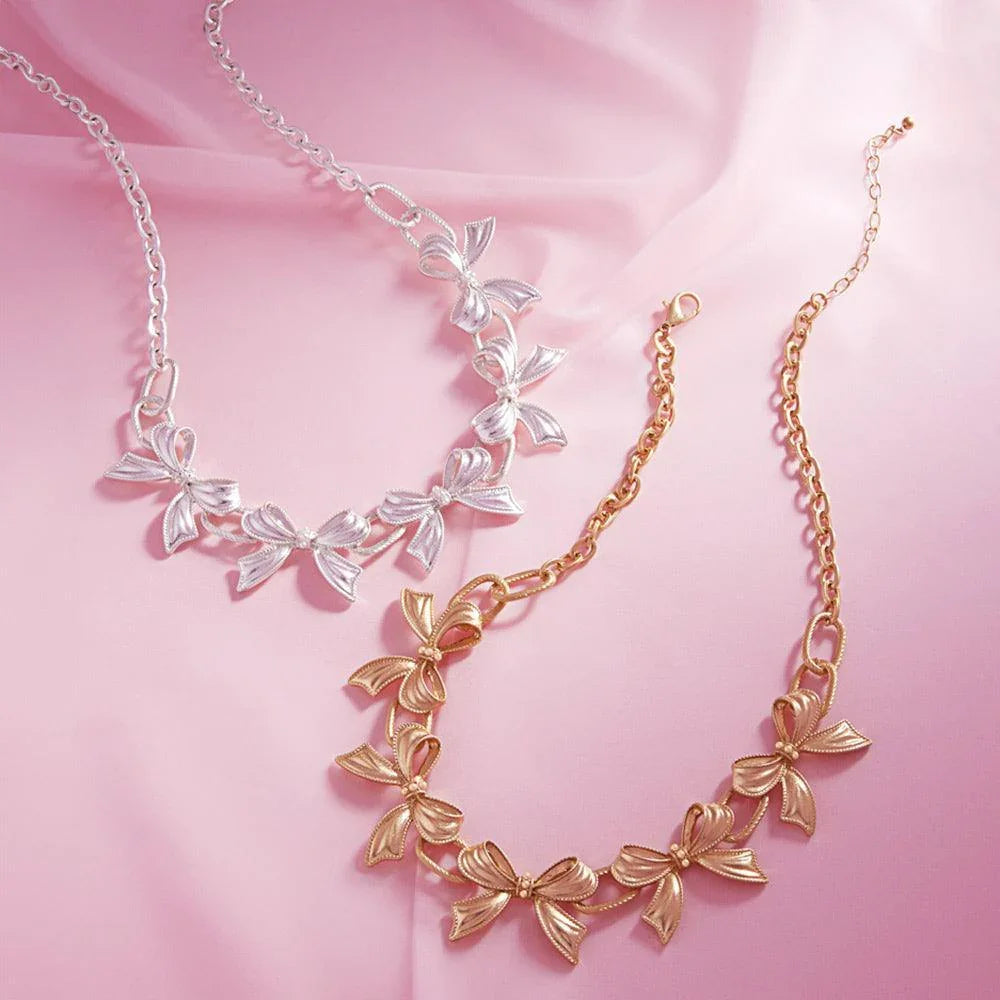 Silver Pearl Pointed Metal Bow Link Necklace - Jewelry Store by Erik Rayo