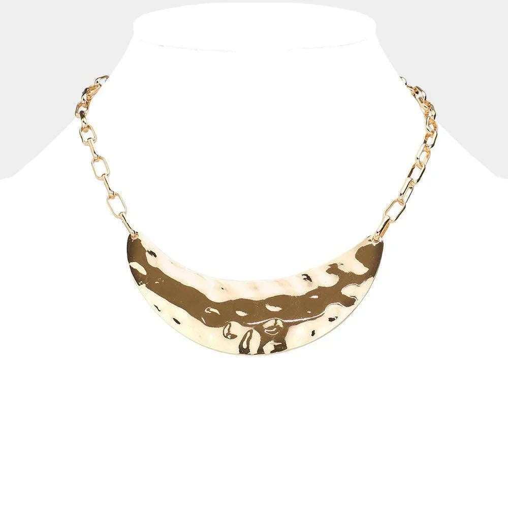 Gold Hammered Metal Plate Pendant Necklace - Jewelry Store by Erik Rayo