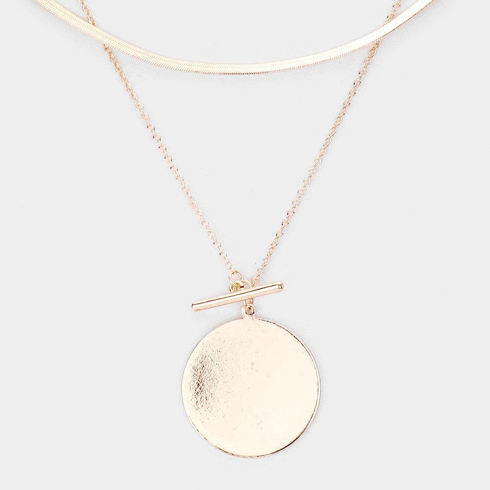 Gold Metal Disc Pendant Double Layered Necklace - Jewelry Store by Erik Rayo