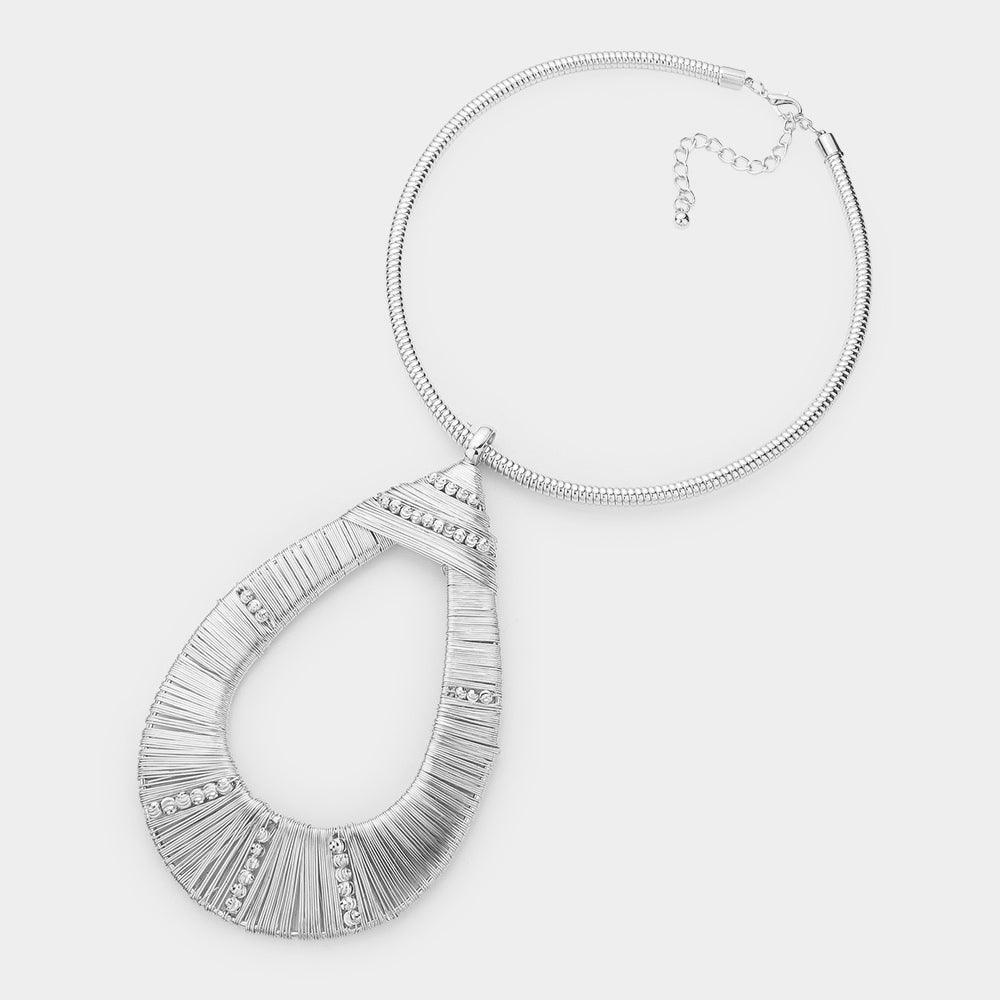 Oversized Metal Wire Wrapped Teardrop Pendant Choker Necklace - Jewelry Store by Erik Rayo