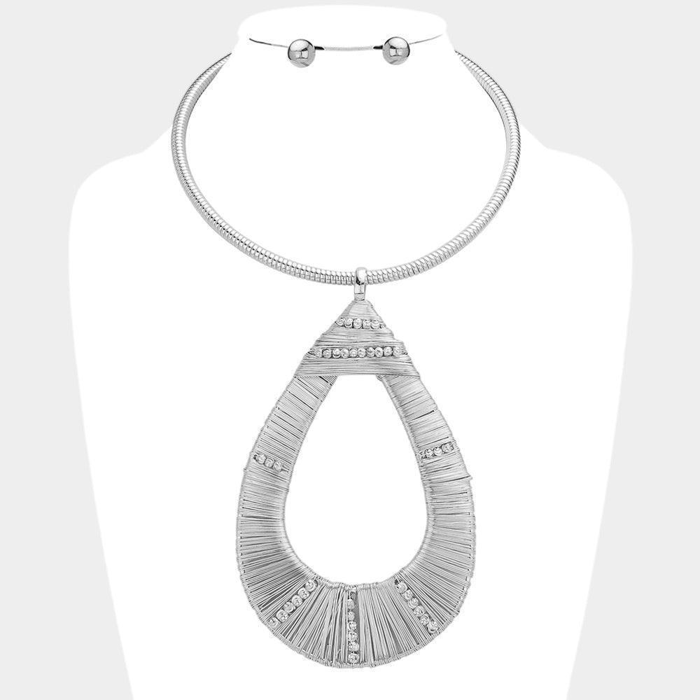 Oversized Metal Wire Wrapped Teardrop Pendant Choker Necklace - Jewelry Store by Erik Rayo