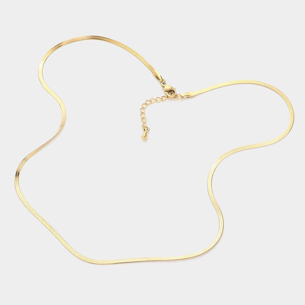 Gold Stainless Steel Herringbone Chain Necklace - Jewelry Store by Erik Rayo