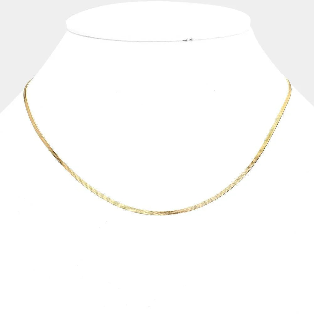 Gold Stainless Steel Herringbone Chain Necklace - Jewelry Store by Erik Rayo