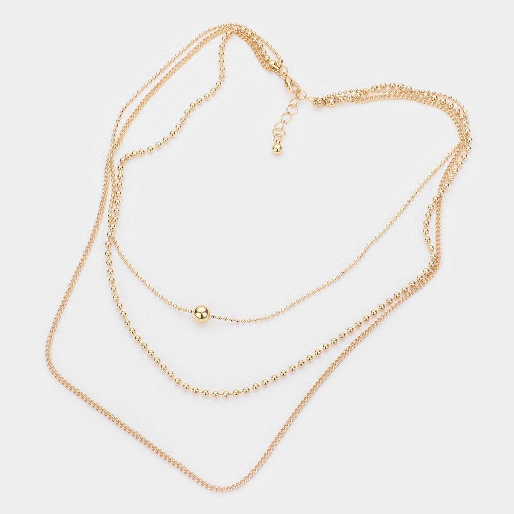 Gold Metal Ball Pointed Triple Layered Bib Necklace - Jewelry Store by Erik Rayo