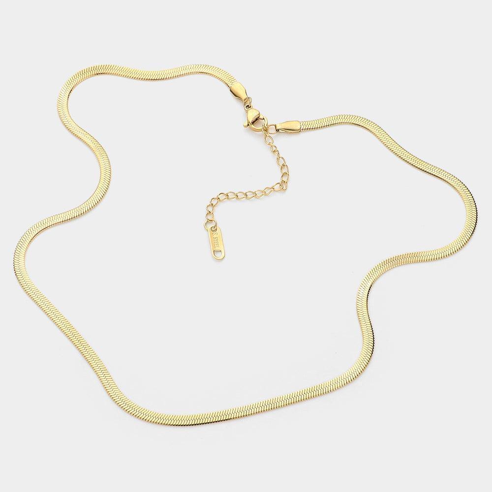 Gold Stainless Steel Herringbone Chain Necklace - Jewelry Store by Erik Rayo