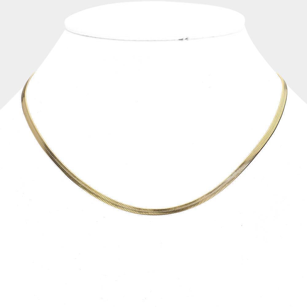 Gold Stainless Steel Herringbone Chain Necklace - Jewelry Store by Erik Rayo