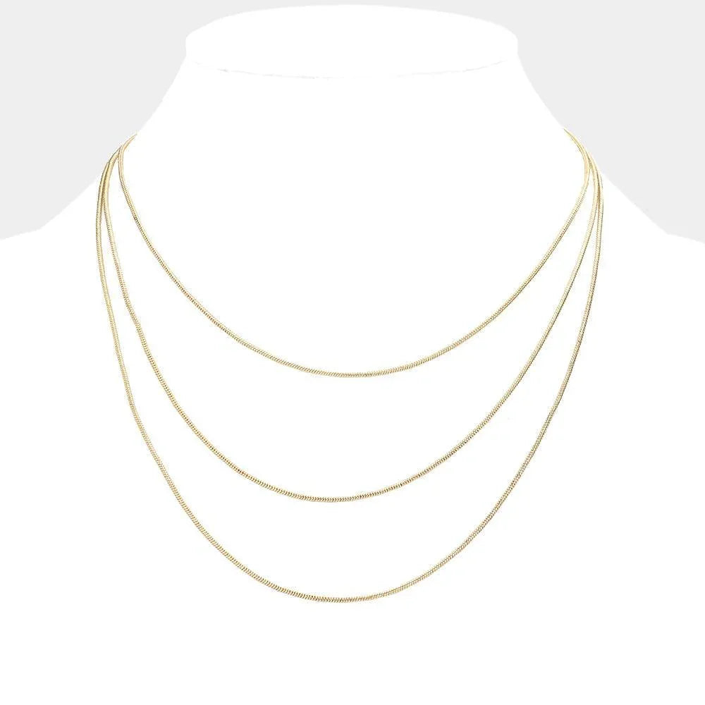 Gold Metal Chain Triple Layered Bib Necklace - Jewelry Store by Erik Rayo