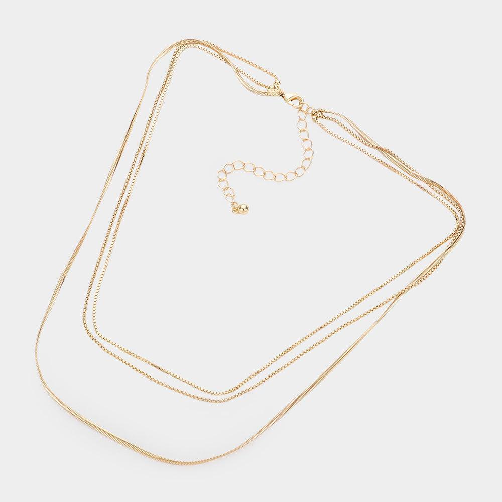 Gold Triple Layered Metal Chain Bib Necklace - Jewelry Store by Erik Rayo
