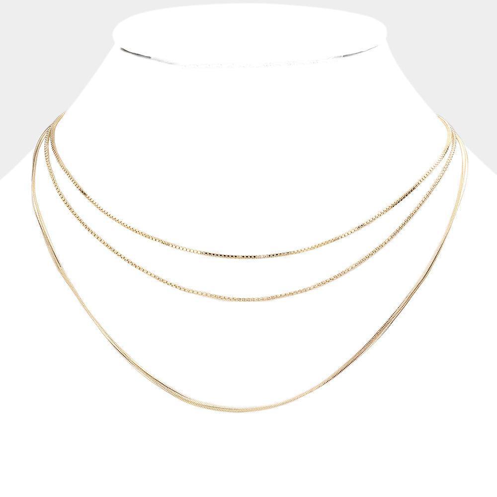 Gold Triple Layered Metal Chain Bib Necklace - Jewelry Store by Erik Rayo