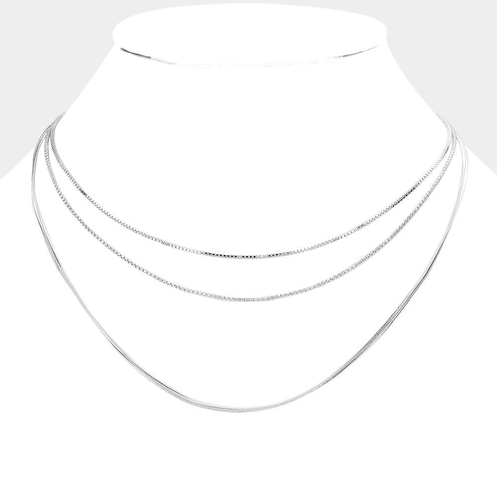 Triple Layered Metal Chain Bib Necklace