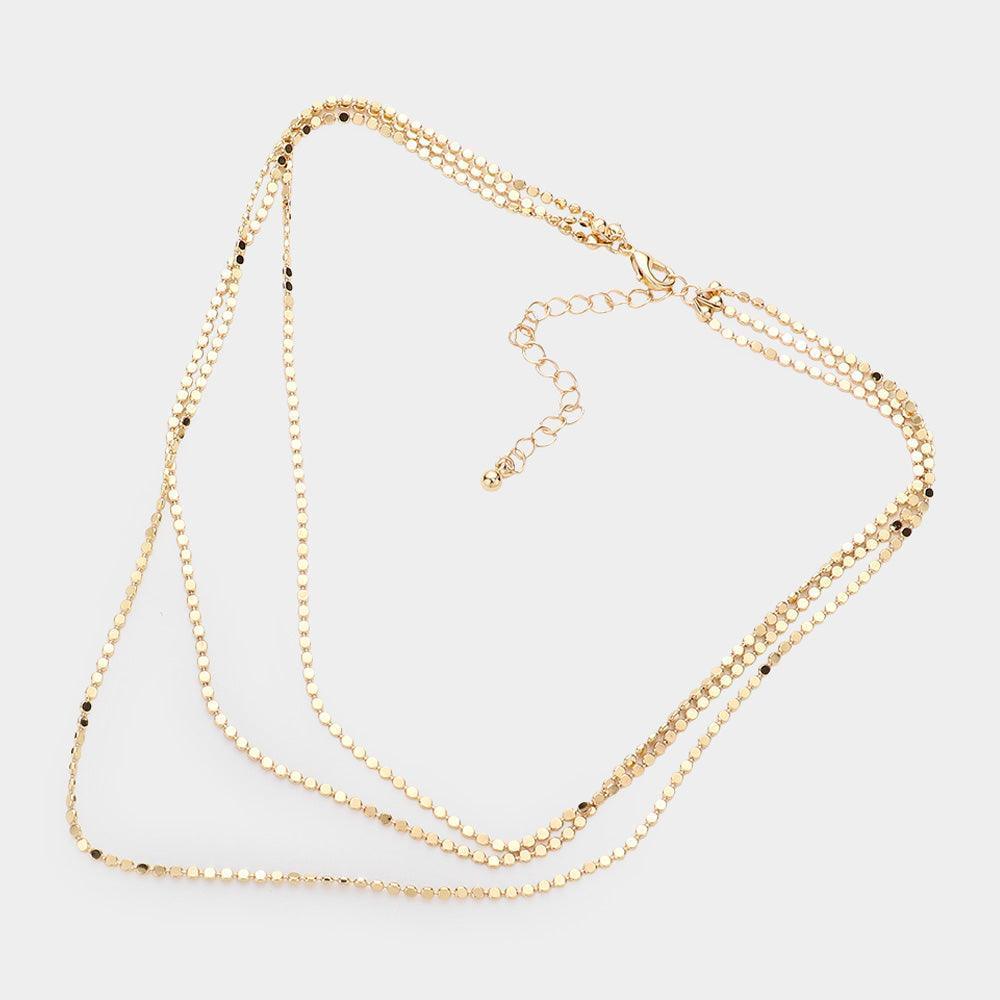 Gold Triple Layered Metal Chain Bib Necklace - Jewelry Store by Erik Rayo