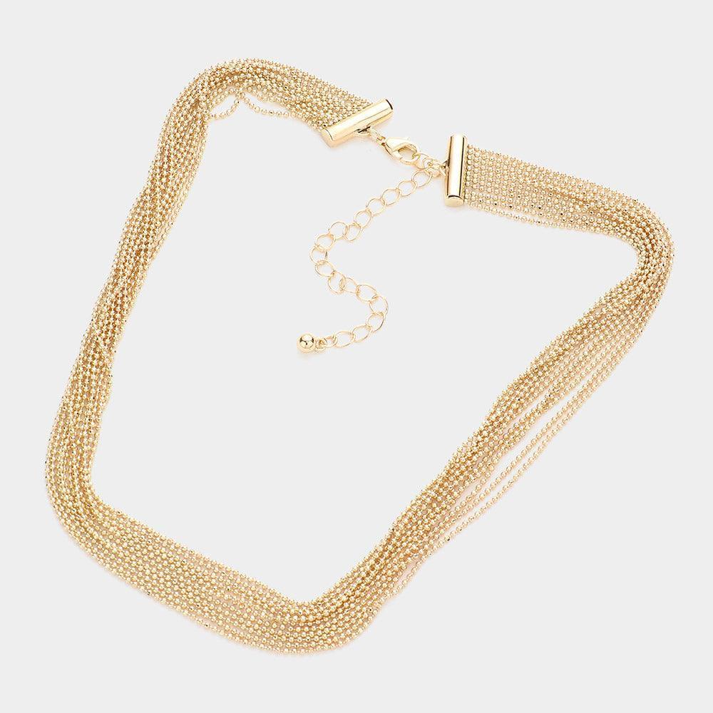 Gold Metal Ball Chain Multi Layered Bib Necklace - Jewelry Store by Erik Rayo