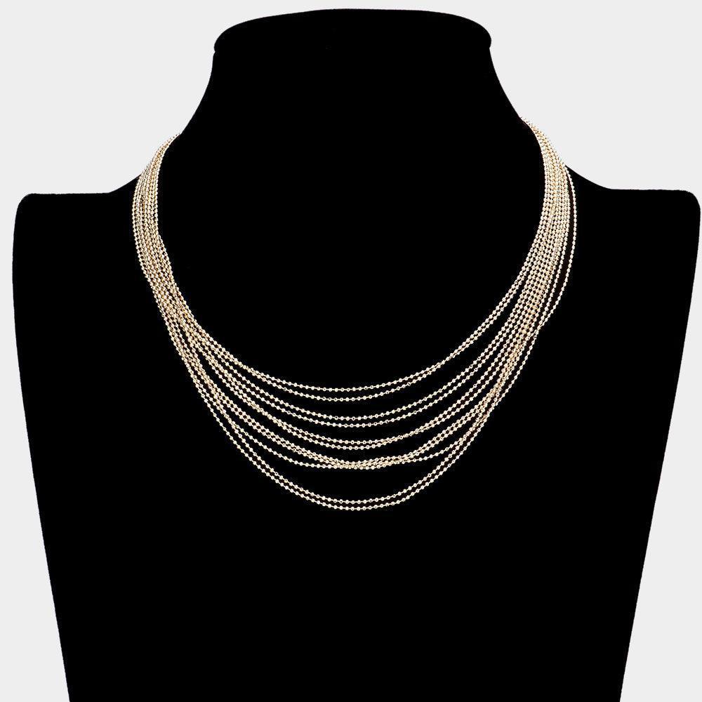 Gold Metal Ball Chain Multi Layered Bib Necklace - Jewelry Store by Erik Rayo