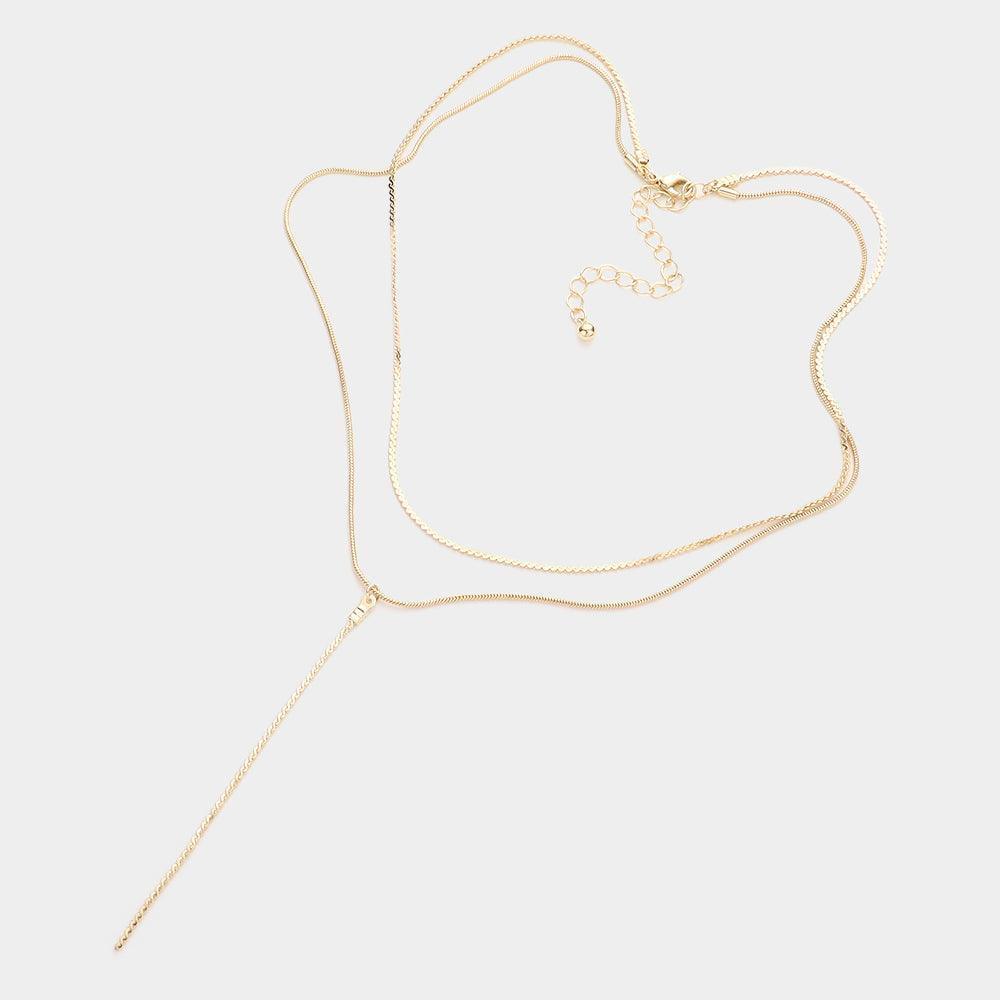 Gold Dropped Metal Chain Double Layered Y Necklace - Jewelry Store by Erik Rayo