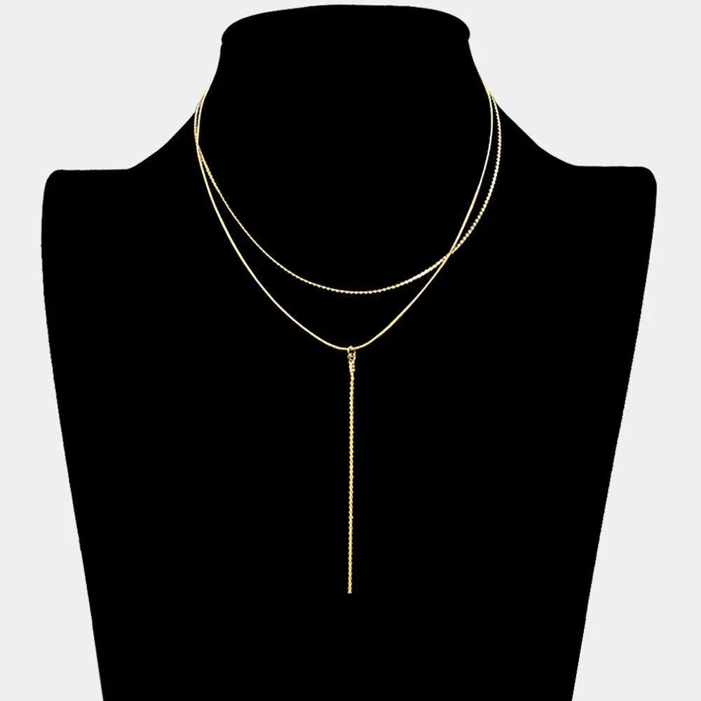 Gold Dropped Metal Chain Double Layered Y Necklace - Jewelry Store by Erik Rayo