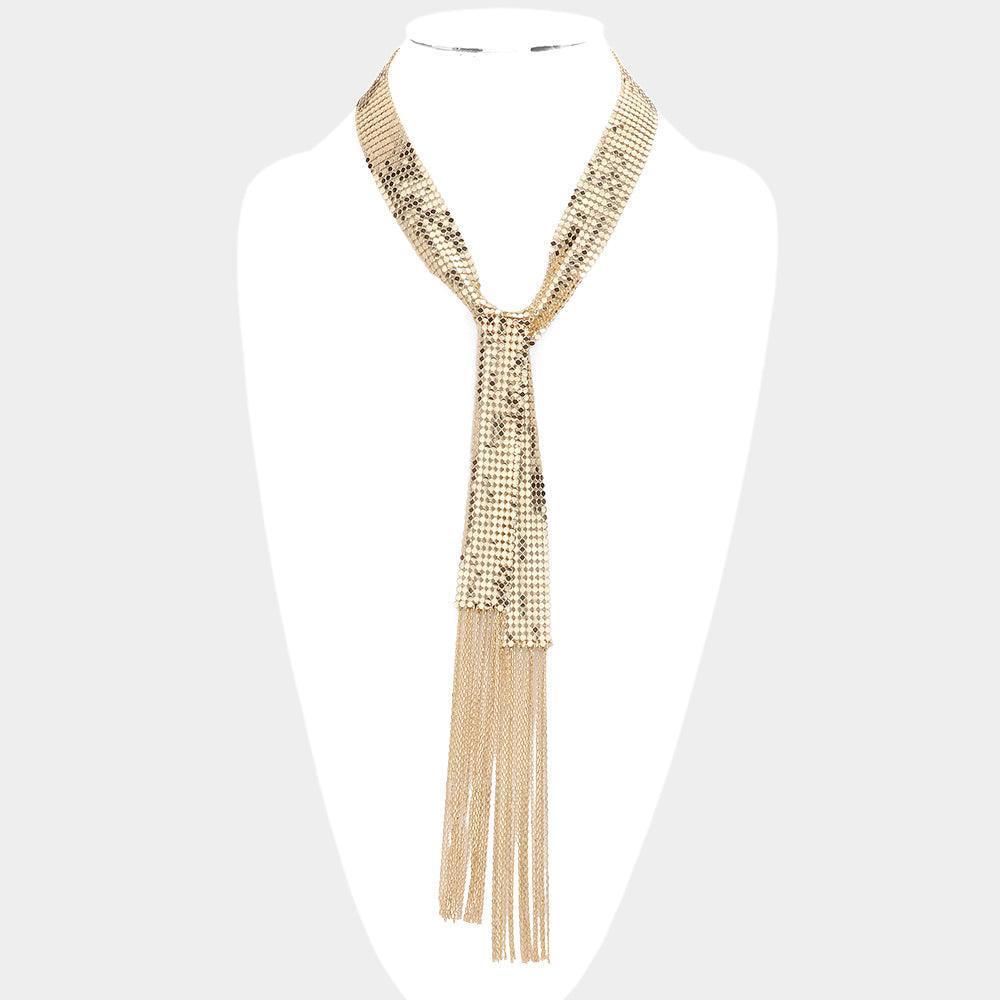 Gold Mesh Chain Long Necklace - Jewelry Store by Erik Rayo