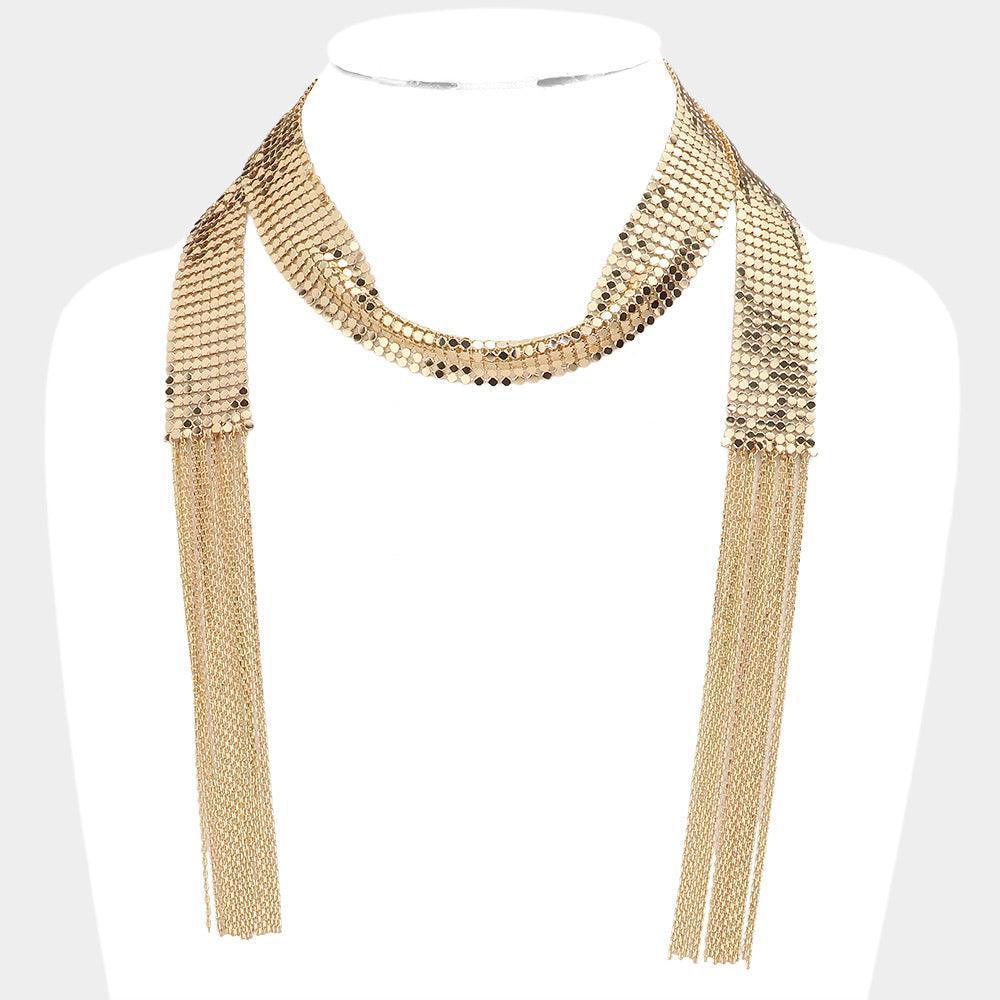 Gold Mesh Chain Long Necklace - Jewelry Store by Erik Rayo