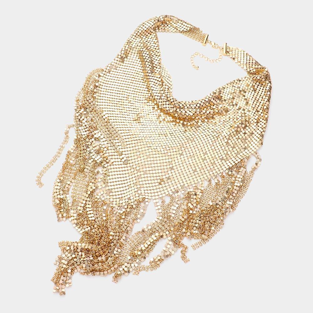 Gold Mesh Chain Bib Fringe Necklace - Jewelry Store by Erik Rayo