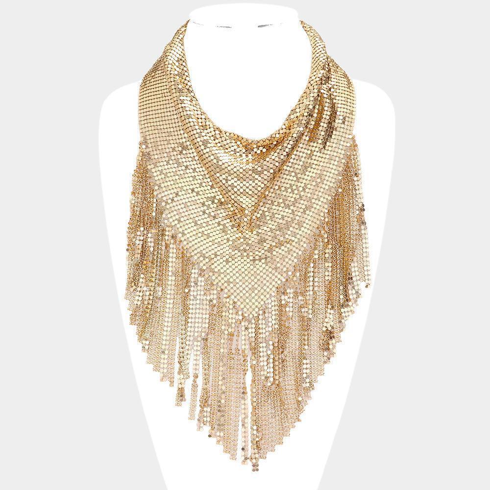 Gold Mesh Chain Bib Fringe Necklace - Jewelry Store by Erik Rayo