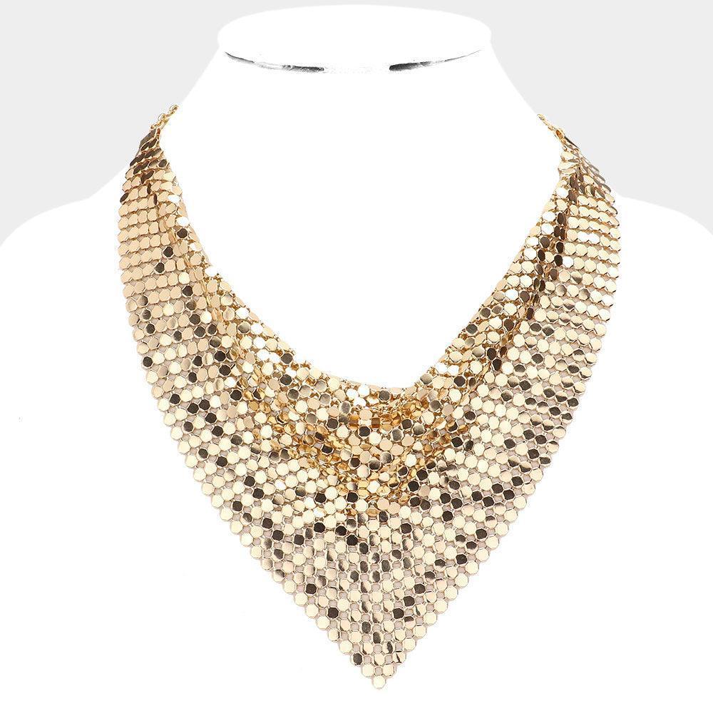 Gold Mesh Chain Bib Necklace - Jewelry Store by Erik Rayo