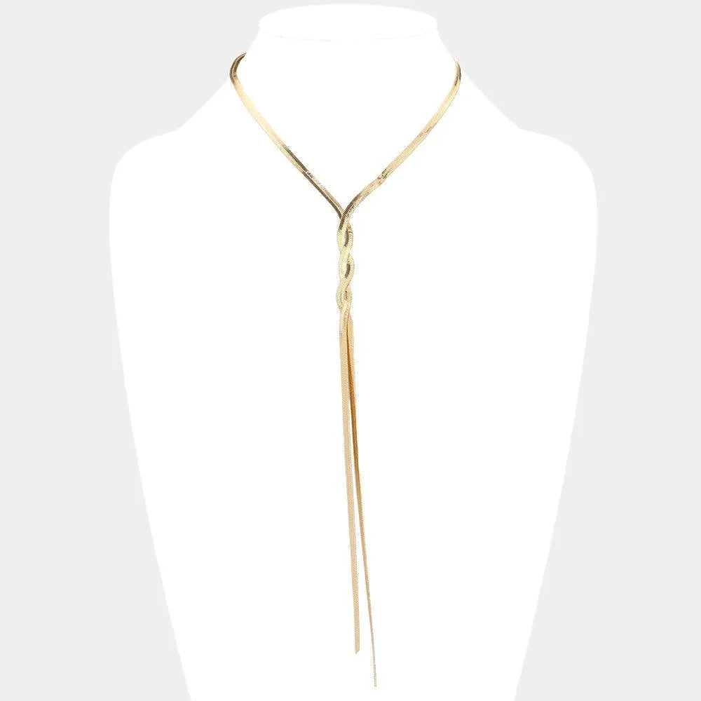 Gold Braided Metal Chain Y Necklace - Jewelry Store by Erik Rayo