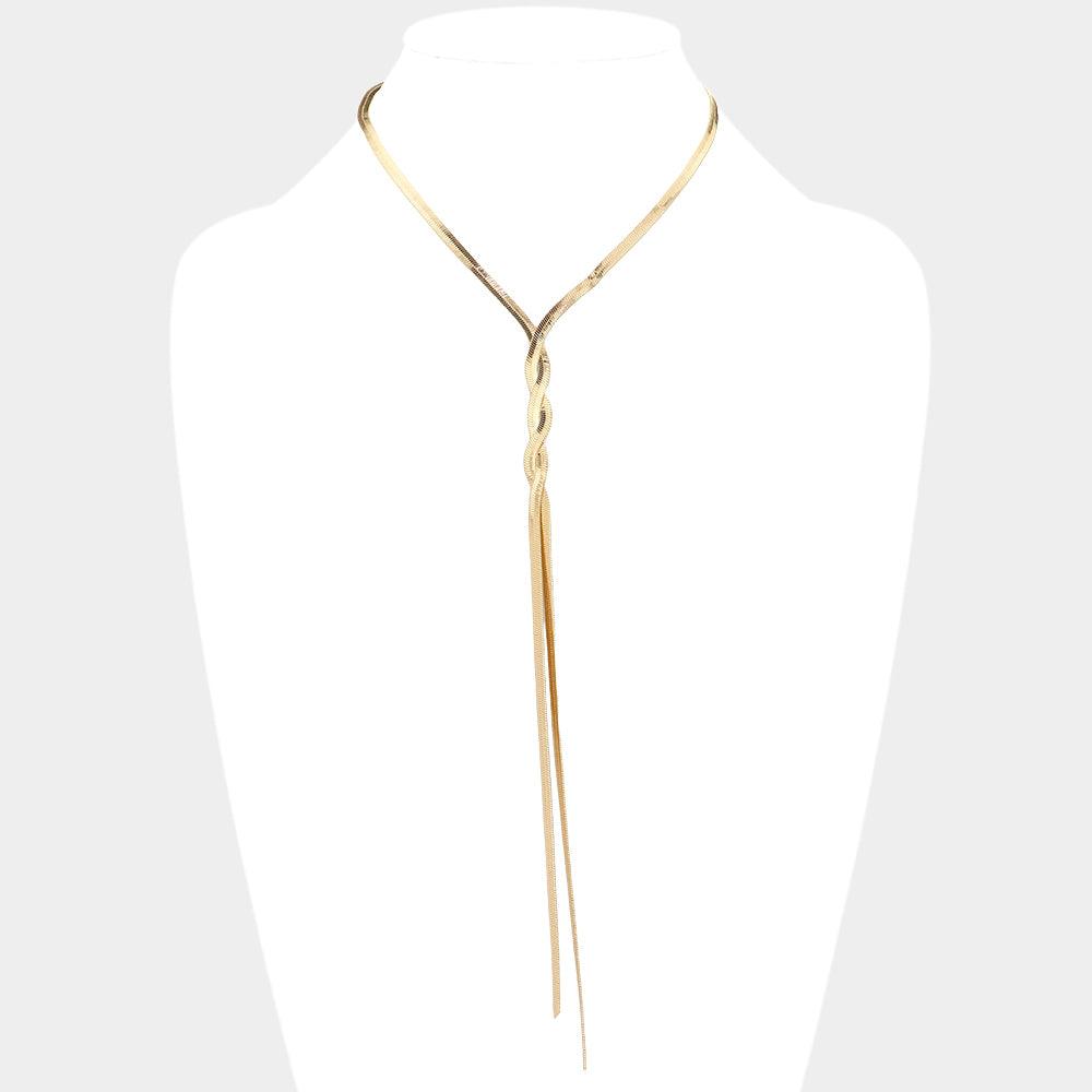 Gold Braided Metal Chain Y Necklace