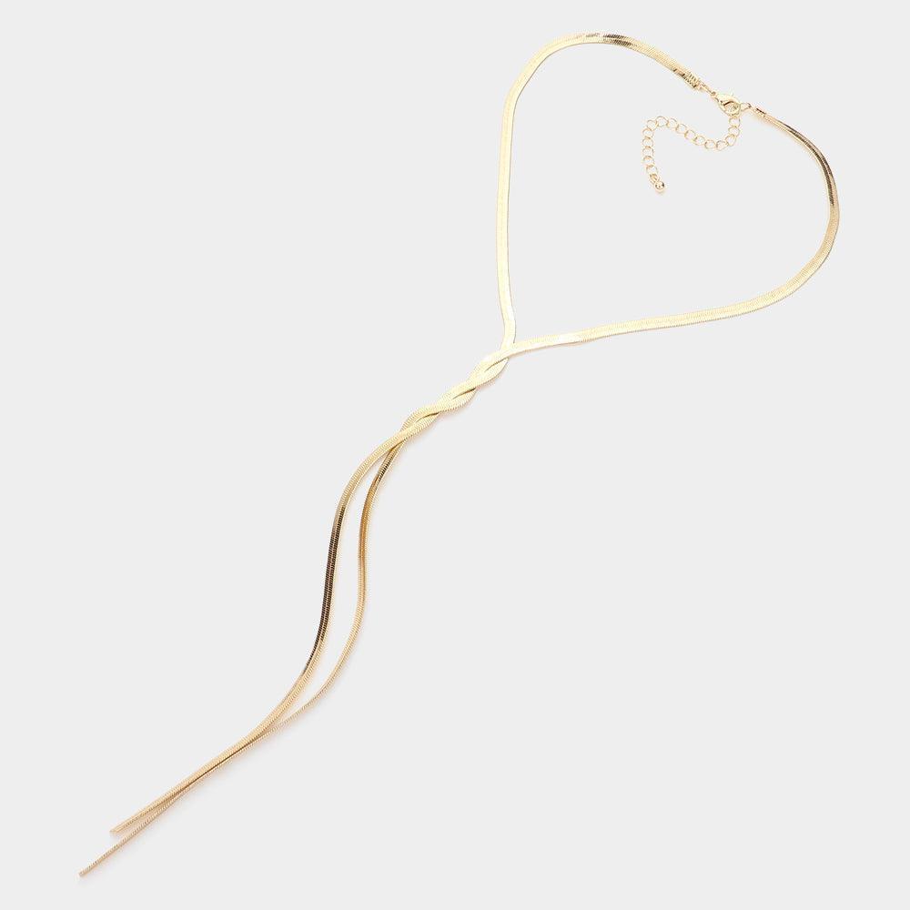 Gold Braided Metal Chain Y Necklace - Jewelry Store by Erik Rayo