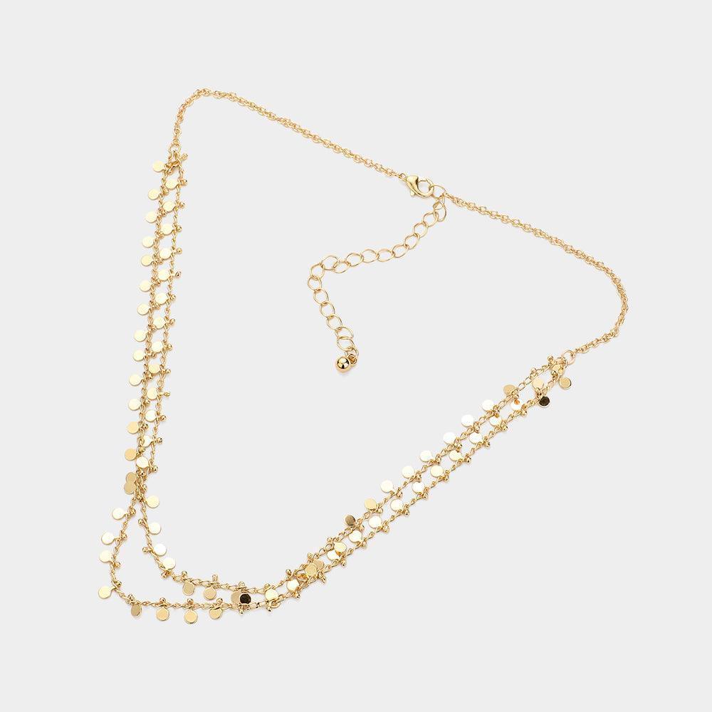 Gold Brass Metal Disc Station Double Layered Necklace - Jewelry Store by Erik Rayo