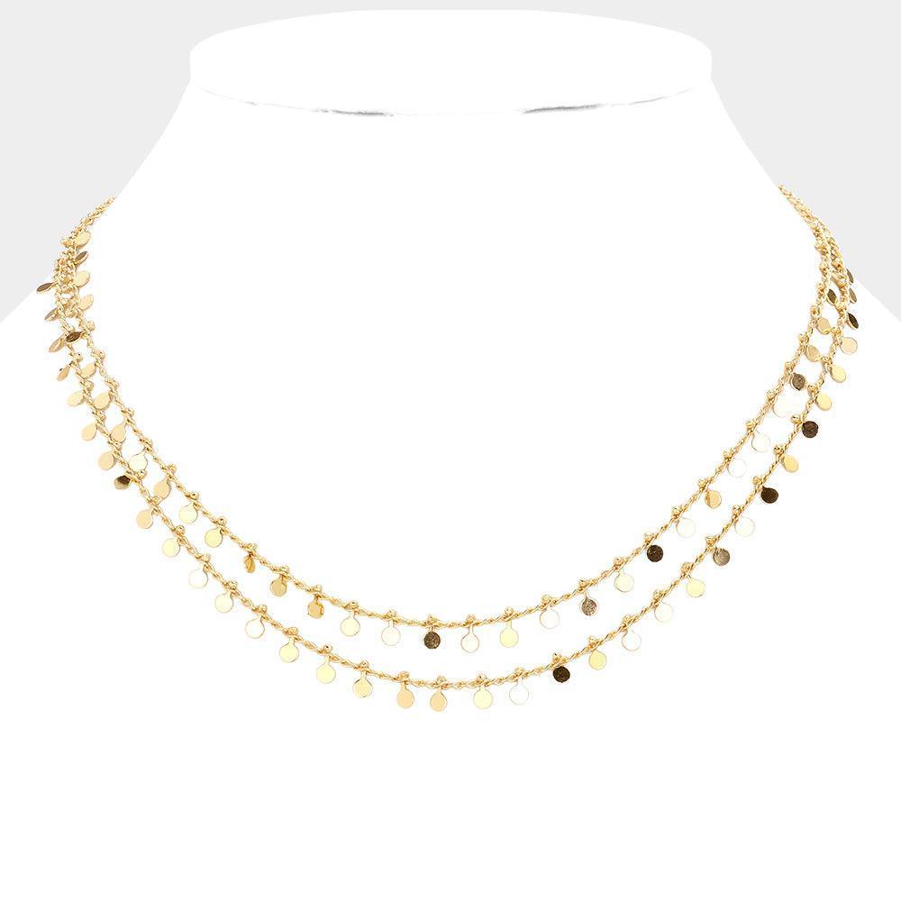 Gold Brass Metal Disc Station Double Layered Necklace - Jewelry Store by Erik Rayo