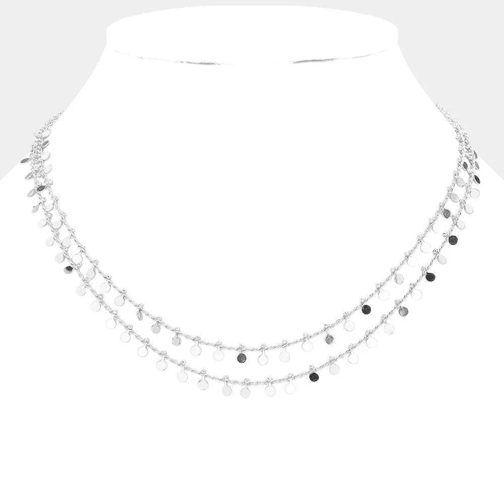 Brass Metal Disc Station Double Layered Necklace - Jewelry Store by Erik Rayo