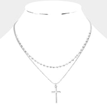 Load image into Gallery viewer, Silver Metal Cross Pendant Double Layered Necklace
