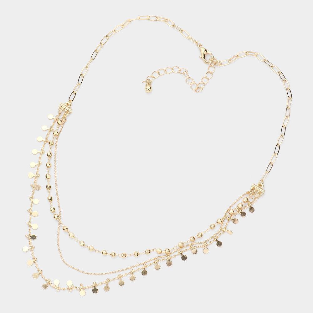 Gold Metal Disc Pointed Triple Layered Necklace - Jewelry Store by Erik Rayo