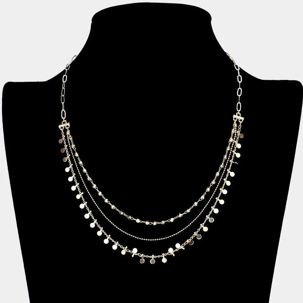 Gold Metal Disc Pointed Triple Layered Necklace - Jewelry Store by Erik Rayo