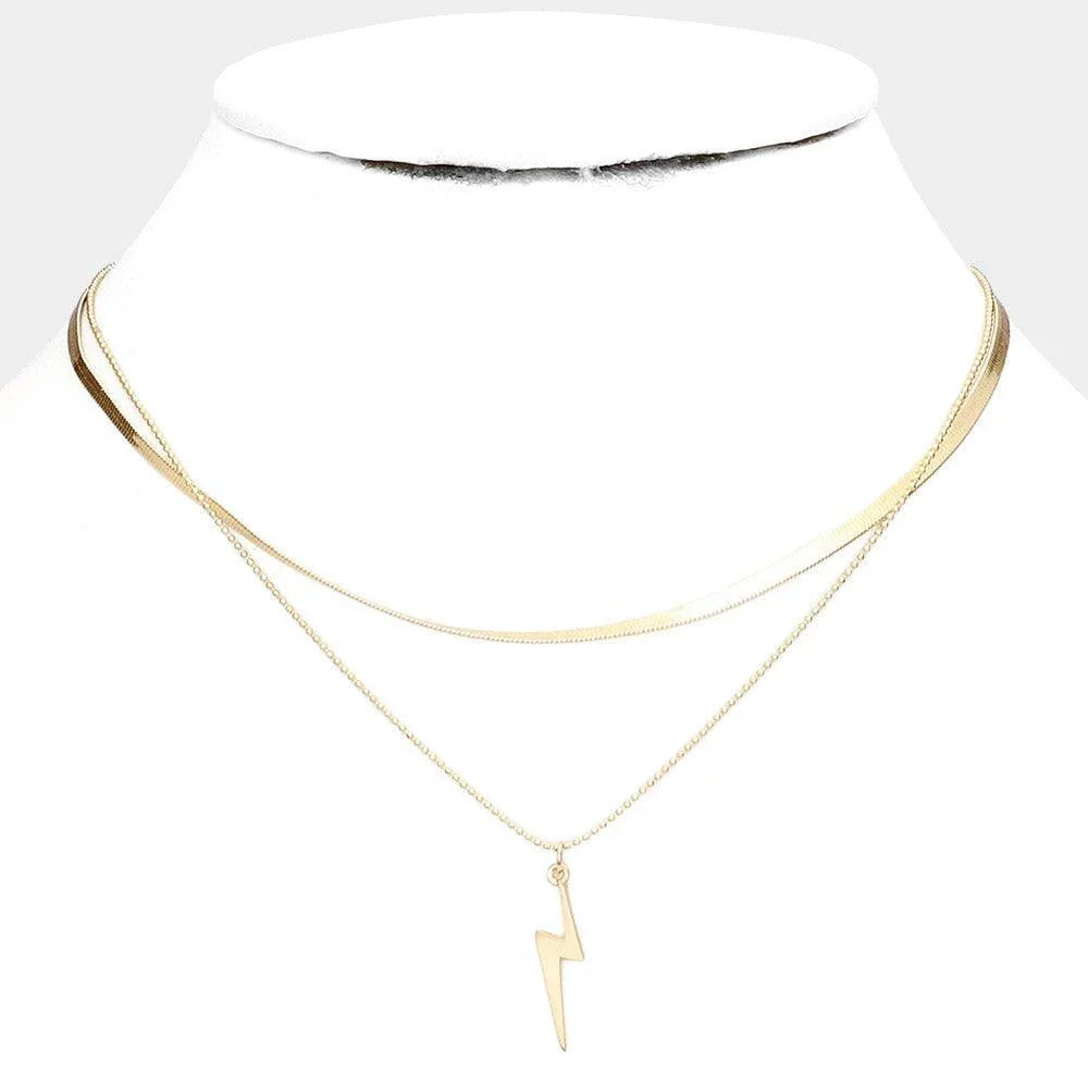 Gold Lightning Pendant Double Layered Necklace - Jewelry Store by Erik Rayo