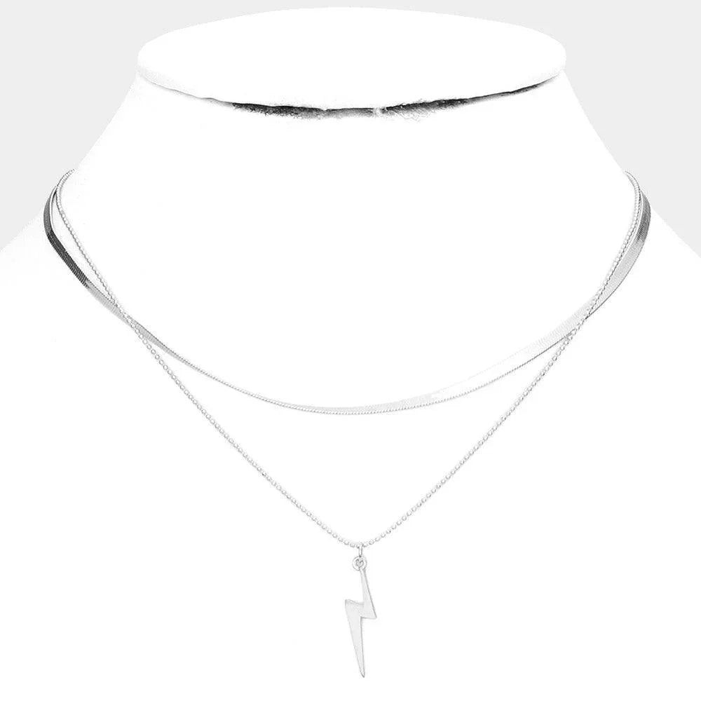 Silver Lightning Pendant Double Layered Necklace - Jewelry Store by Erik Rayo