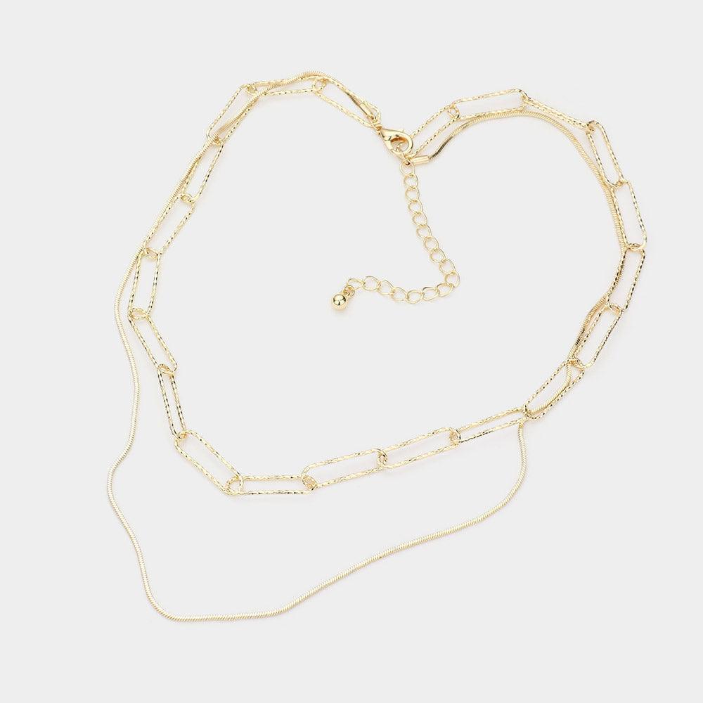Gold Open Metal Oval Chain Double Layered Bib Necklace - Jewelry Store by Erik Rayo