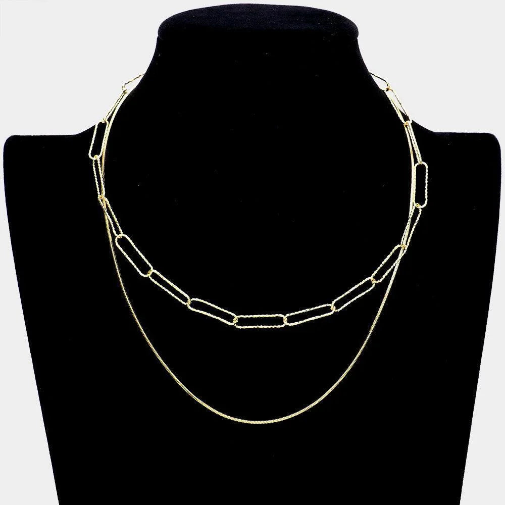 Gold Open Metal Oval Chain Double Layered Bib Necklace - Jewelry Store by Erik Rayo