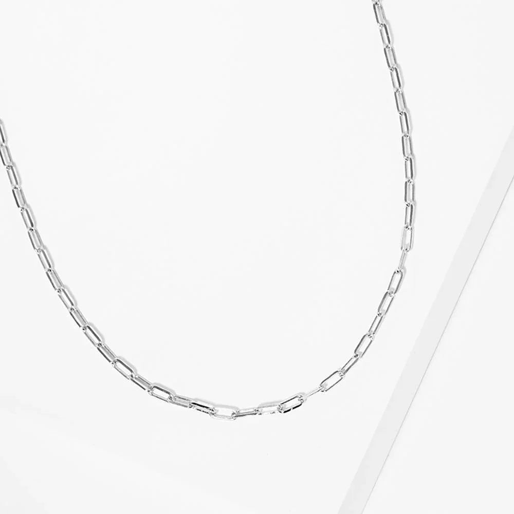 White Gold Dipped Brass Metal Chain Link Necklace - Jewelry Store by Erik Rayo